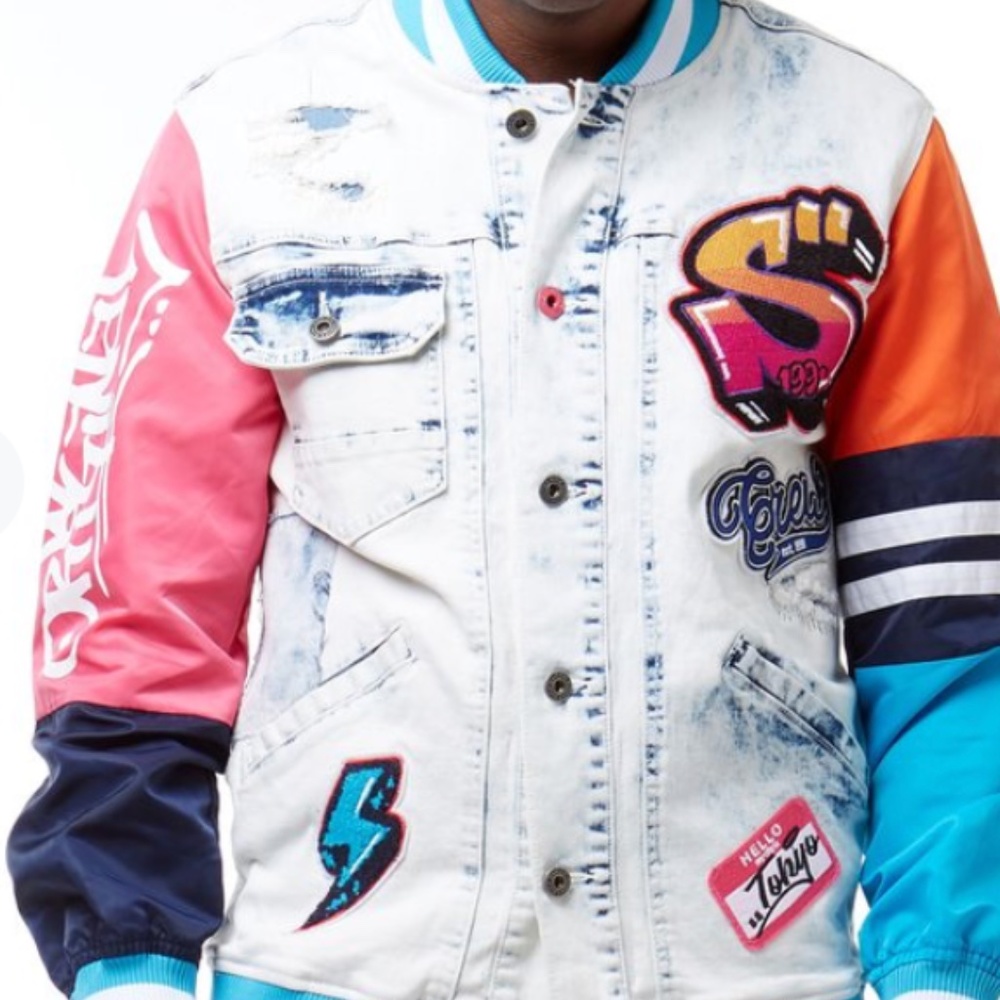 NWT Smoke Rise Denim and Nylon Graffiti Jacket